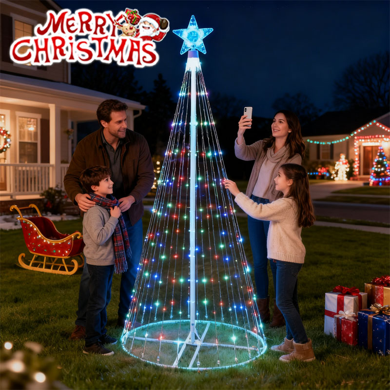 Outdoor Lighting Effects - LED-waterval lichtslingers op zonne-energie Kerstboomtopper Vijfpunts